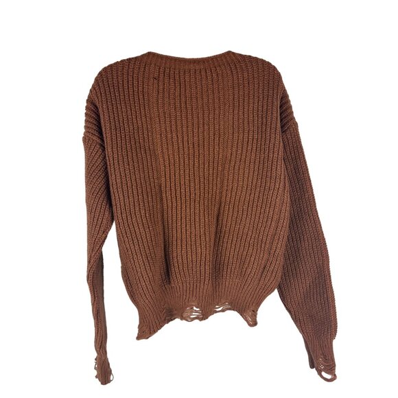 Distressed Brown Ribbed Womens Knit Sweater Size S - Picture 3 of 5